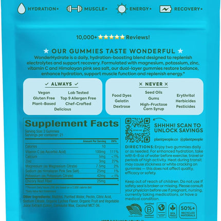 Plant People WonderHydrate Electrolyte Gummies with Magnesium, Potassium & Vitamin C 42 Count