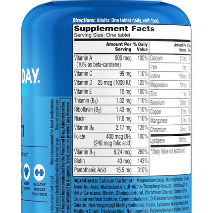 One A Day Men’s Multivitamin Tablets Vitamin D Zinc B Complex 200 Count