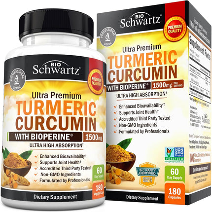 Turmeric Curcumin Supplement with Black Pepper Extract 1500 mg 180 Capsules