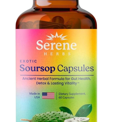 Serene Herbs Organic Graviola Soursop Supplement with Black Seed, Irish Moss & Moringa Vegan Capsules
