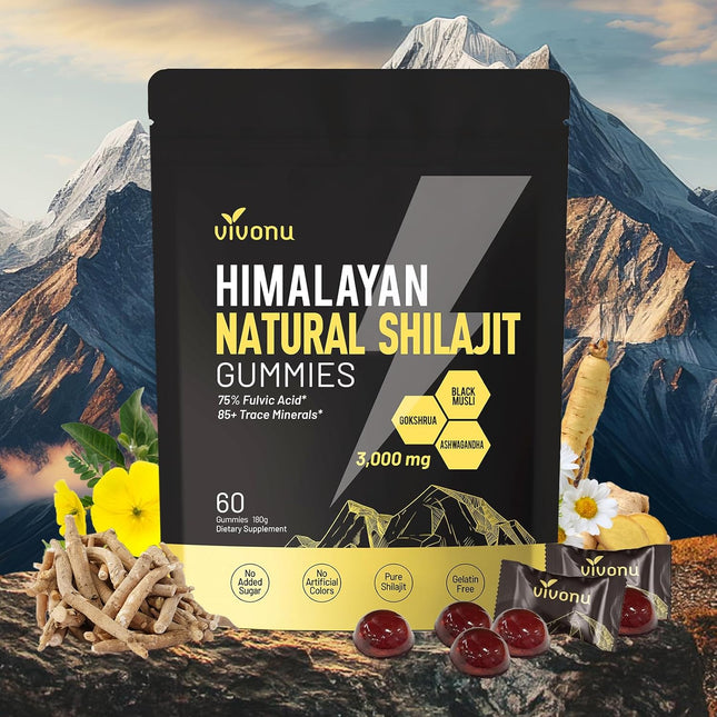 VIVONU Shilajit Gummies with Ashwagandha Gokshura Fulvic Acid 3000 mg Pack
