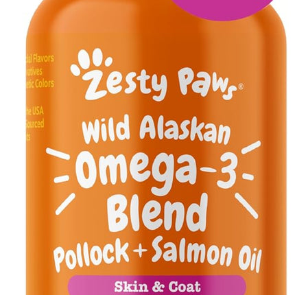 Zesty Paws Wild Alaskan Omega-3 Blend – Pollock & Salmon Oil for Dogs & Cats, 8.5 oz