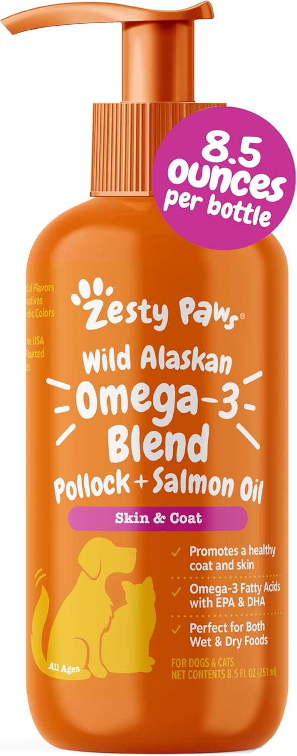 Zesty Paws Wild Alaskan Omega-3 Blend – Pollock & Salmon Oil for Dogs & Cats, 8.5 oz