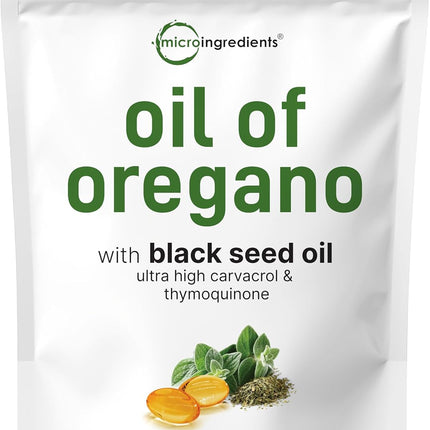 Micro Ingredients Oil of Oregano Softgels with Black Seed Oil – 4X Strength Carvacrol & Thymoquinone, Plant Based, Non-GMO, 300 Softgels