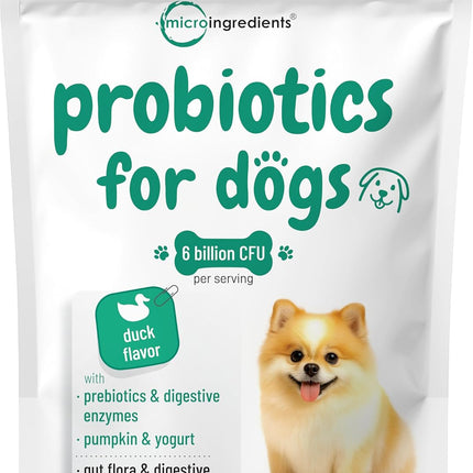 Micro Ingredients Probiotics for Dogs Soft Chews – 6 Billion CFU with Prebiotics, Enzymes & Pumpkin, Duck Flavor, 240 Count