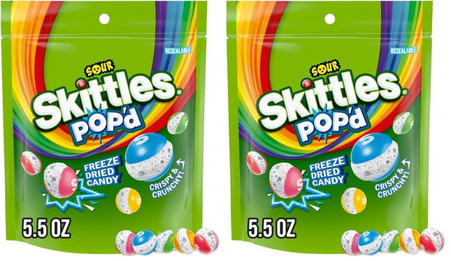 SKITTLES POP'd Sour Freeze Dried Candy 5.5 oz 2 Pack