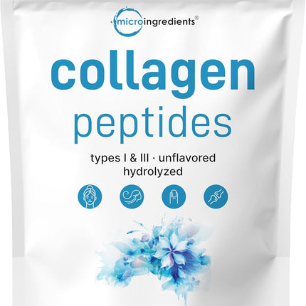 Micro Ingredients Bovine Collagen Peptides Powder 1 lb – Type I & III Grass-Fed Collagen Protein, Unflavored, Non-GMO