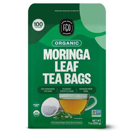 FGO Organic Moringa Tea Bags Caffeine Free 100 Count