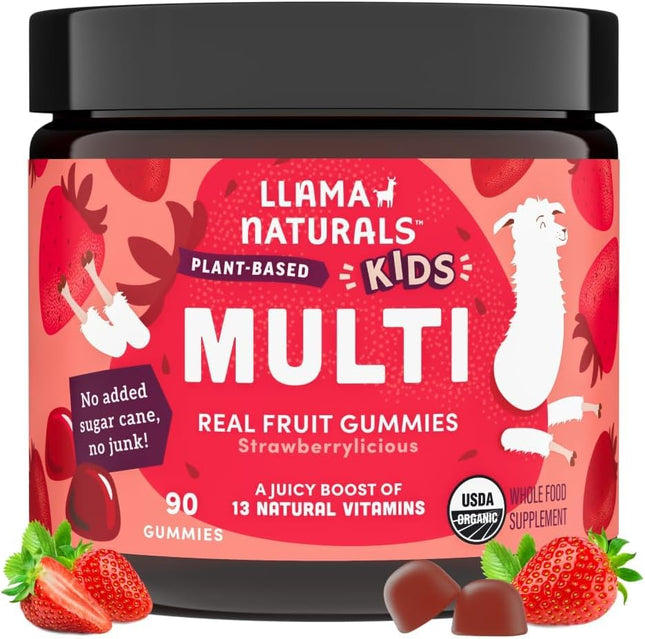 Llama Naturals Kids Multivitamin Gummies Organic Vegan Strawberry 90 Count