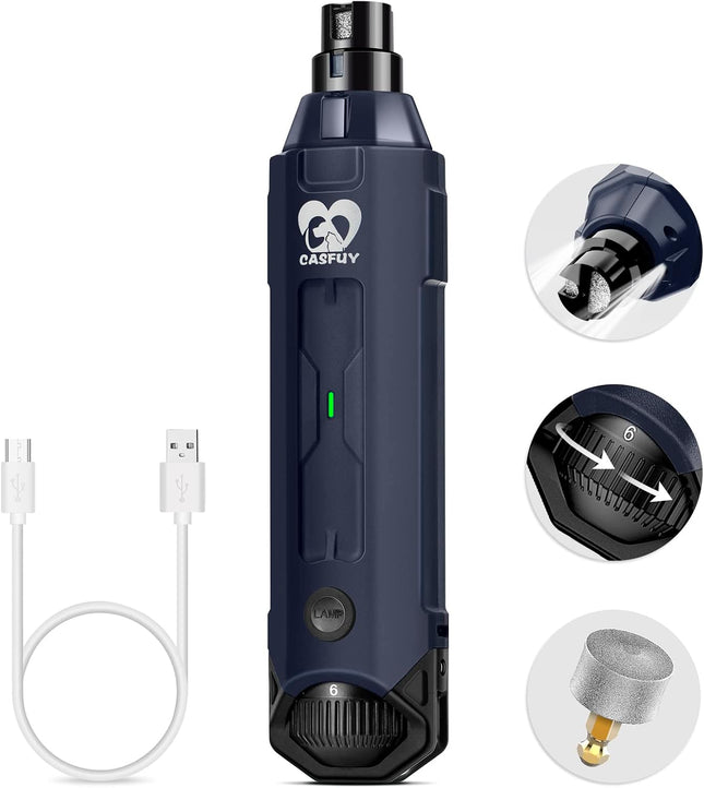 Casfuy 6-Speed Dog Nail Grinder – Rechargeable Electric Pet Nail Trimmer for Small, Medium & Large Dogs