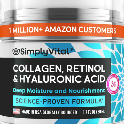 Face Moisturizer Retinol Collagen Hyaluronic Acid Cream 1.7 fl oz