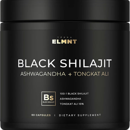Black Shilajit Capsules with Ashwagandha Tongkat Ali Fulvic Acid 103800 mg 60% Fulvic Acid