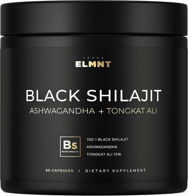 Black Shilajit Capsules with Ashwagandha Tongkat Ali Fulvic Acid 103800 mg 60% Fulvic Acid