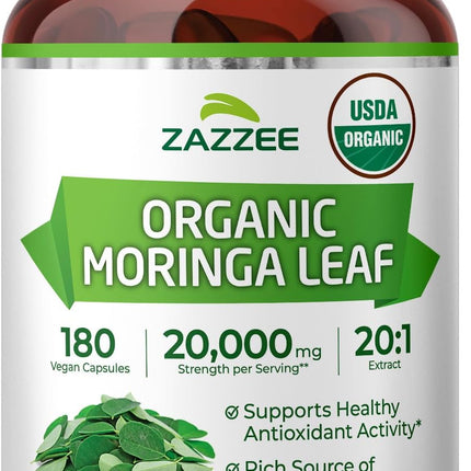 Zazzee Organic Moringa 20:1 Extract (180 Capsules)