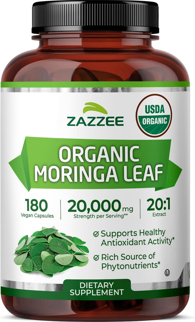 Zazzee Organic Moringa 20:1 Extract (180 Capsules)