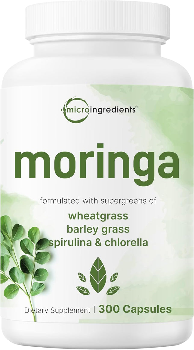 Micro Ingredients Moringa Capsules Supergreens Blend Non-GMO 300 Count