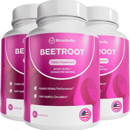 Rosabella Organic Beet Root Supplement 1300 mg 180 Capsules
