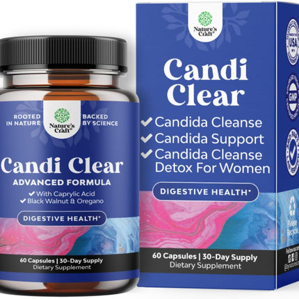 CANDI-CLEAR Body Cleanse Capsules Caprylic Acid Black Walnut Oregano 60 Count
