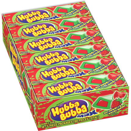 Hubba Bubba Max Strawberry Watermelon Bubble Gum 18 Packs 5 Pieces Each