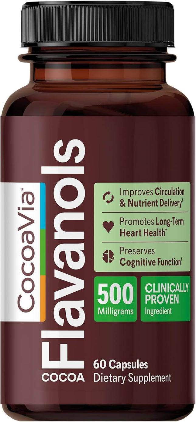 CocoaVia Cocoa Flavanols 500 mg Capsules – High Flavanol Cocoa Supplement, Vegan, Gluten-Free, 60 Count