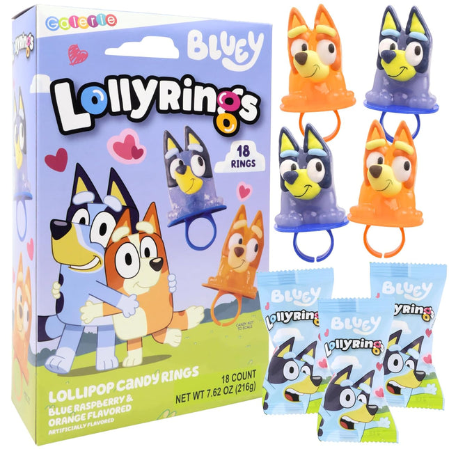 Bluey Lollipop Rings Orange & Blue Raspberry Flavored Candy 18 Count