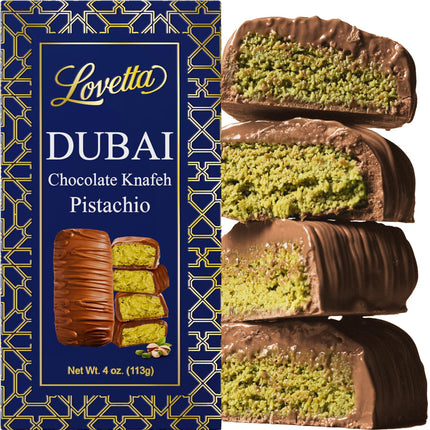 Lovetta Dubai Chocolate Bar Pistachio Knafeh – Luxury Milk Chocolate with Pistachio Cream & Kataifi Filling, 1 Pack
