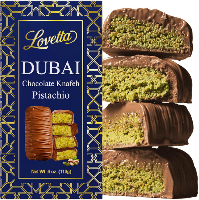 Lovetta Dubai Chocolate Bar Pistachio Knafeh – Luxury Milk Chocolate with Pistachio Cream & Kataifi Filling, 1 Pack