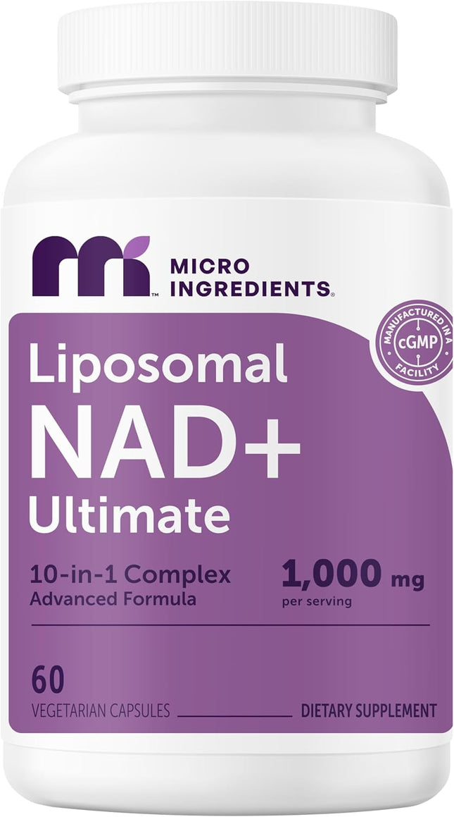 Micro Ingredients Liposomal NAD+ Complex 1000 mg Resveratrol Glutathione Astaxanthin Veggie Capsules 60 Count