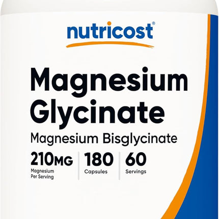 Nutricost Magnesium Glycinate Capsules 210 mg per Serving 180 Count