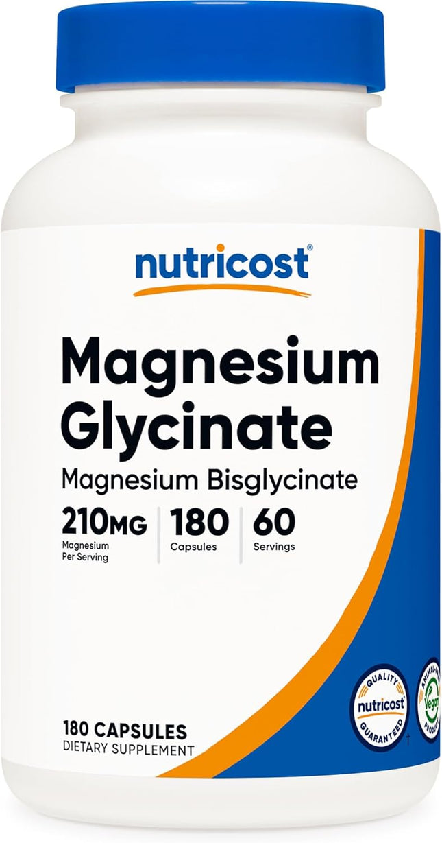 Nutricost Magnesium Glycinate Capsules 210 mg per Serving 180 Count