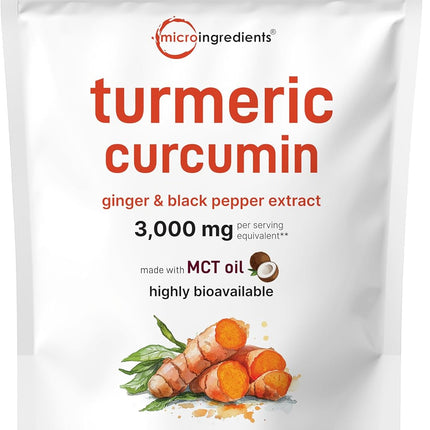 Micro Ingredients Turmeric Curcumin 3,000mg with Black Pepper & Ginger – 95% Curcuminoids, MCT Oil, Non-GMO, 300 Softgels