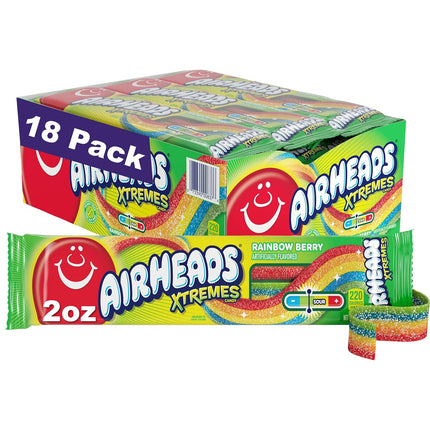 Airheads Xtremes Belts Rainbow Berry Chewy Candy 2 oz 18 Pack