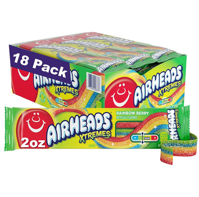 Airheads Xtremes Belts Rainbow Berry Chewy Candy 2 oz 18 Pack