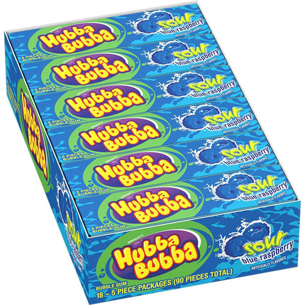 Hubba Bubba Sour Blue Raspberry Bubble Gum 18 Packs 5 Pieces Each