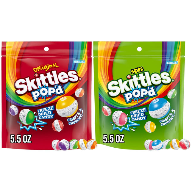 SKITTLES POP'd Original & Sour Freeze Dried Candy Bundle 5.5 oz 2 Pack