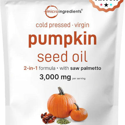 Micro Ingredients Pumpkin Seed Oil with Saw Palmetto – Cold Pressed Virgin Oil with Essential Fatty Acids & Phytosterols, Non-GMO, 300 Softgels