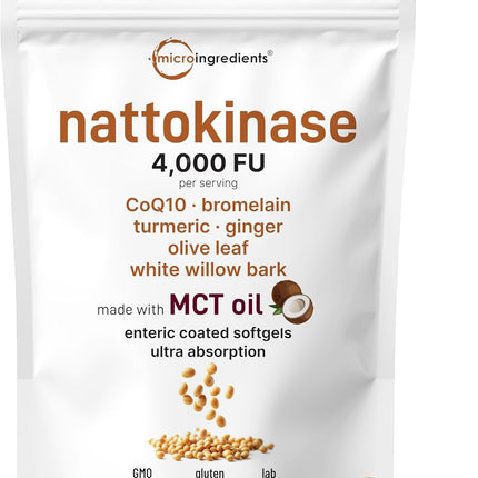 Micro Ingredients Nattokinase – 7-in-1 Cardiovascular Support, 240 Softgels