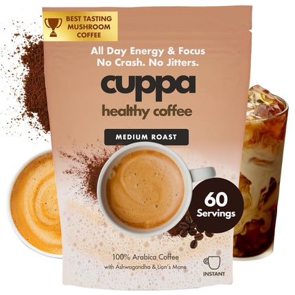 Cuppa Medium Roast Mushroom Coffee with Adaptogens and Superfoods 60 Servings