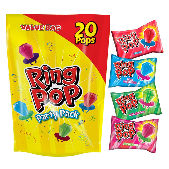 Ring Pop Assorted Fruit Flavored Hard Candy Lollipops 20 Count Variety Pack