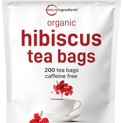Organic Hibiscus Tea Bags 200 Count Caffeine Free Non-GMO Herbal Tea