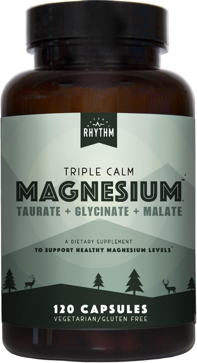 Natural Rhythm Triple Calm Magnesium Complex – Chelated Magnesium Glycinate, Taurate & Malate, 120 Vegan Capsules