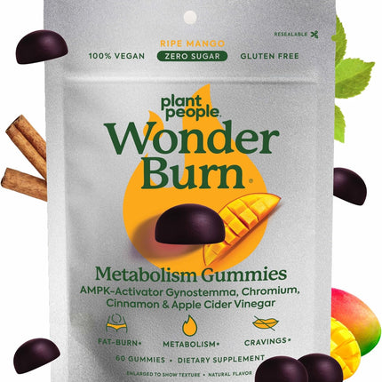 Plant People WonderBurn Metabolism Gummies Zero Sugar Ripe Mango Flavor 60 Count