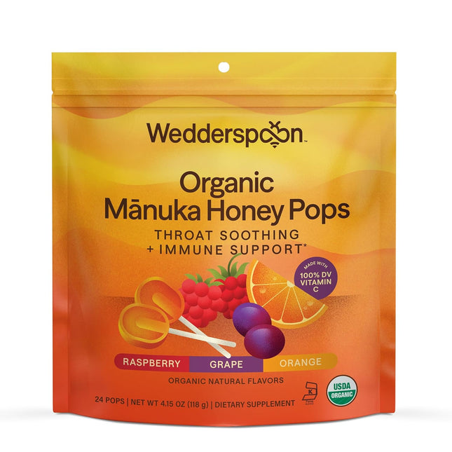 Wedderspoon Organic Manuka Honey Lollipops Variety Pack with Vitamin C 24 Count