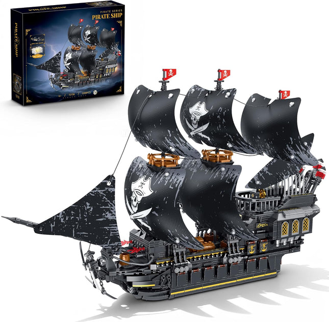 Pirate Ship Building Set with Lights – MOC Black Pearl Blocks for Adults & Teens, Collectible Display, 2288 Pieces, Gift Idea