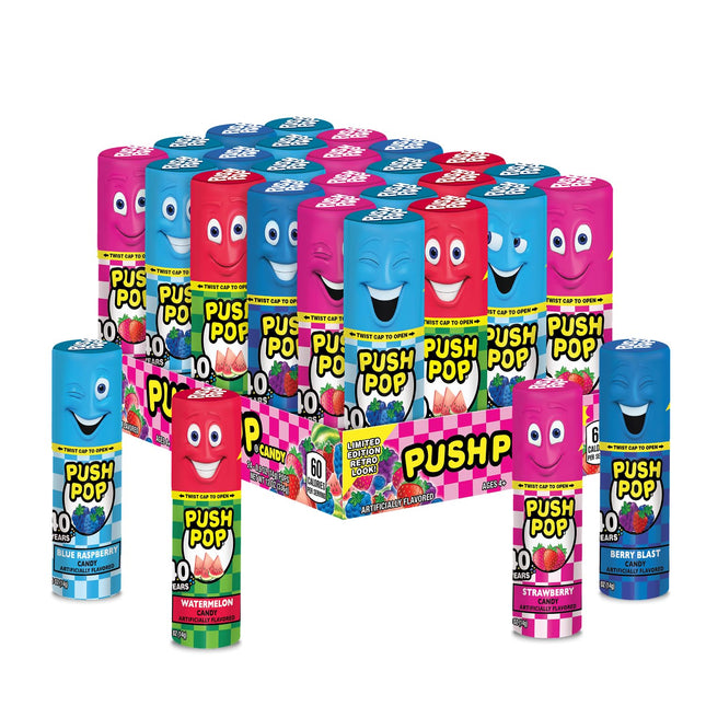 Push Pop Assorted Fruit Flavored Candy Lollipops 24 Count Variety Pack