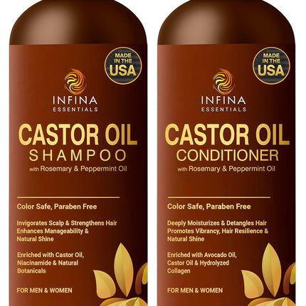 Castor Oil Shampoo and Conditioner Set with Rosemary and Peppermint 16 fl oz