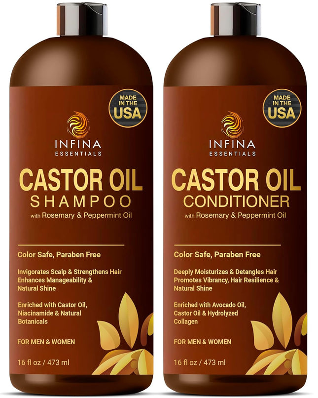 Castor Oil Shampoo and Conditioner Set with Rosemary and Peppermint 16 fl oz