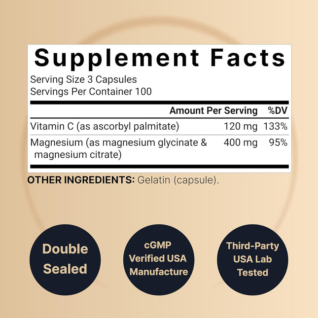 Magnesium Complex Glycinate Citrate 400 mg Capsules 300 Count