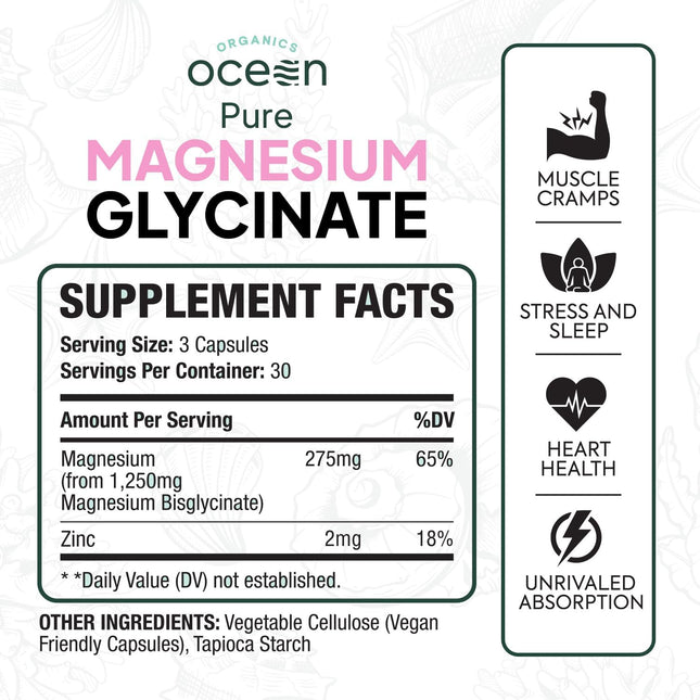 Organics Ocean Magnesium Glycinate with Zinc Capsules 90 Count