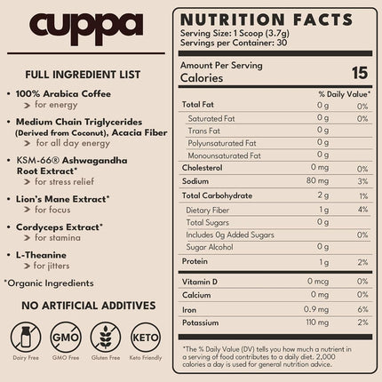Cuppa Medium Roast Mushroom Coffee with Adaptogens and Superfoods 30 Servings